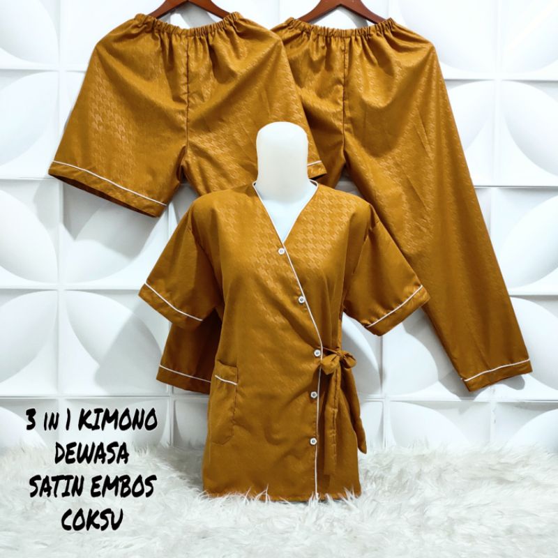 Piyama Kimono 3 in 1 satin embos fit to XL