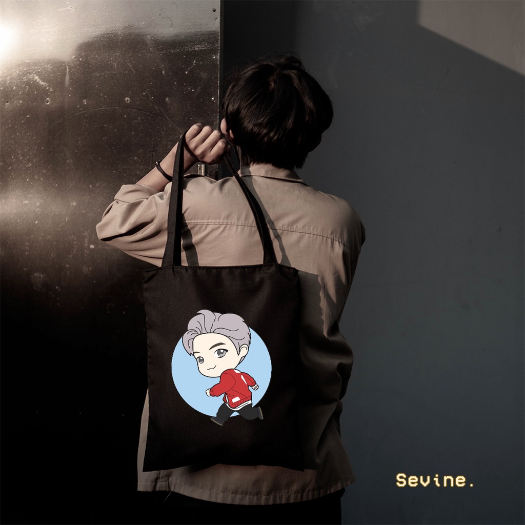 Sevine Tas Wanita Tote bag Resleting Totebag Korean Style Black Series Cartoon - CH1