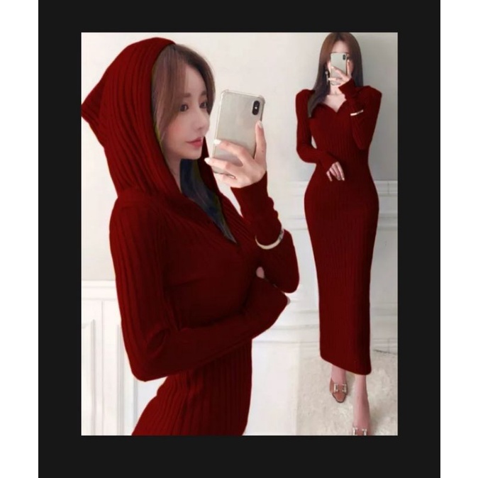 DRESS RAJUT VENUS HODIE - Kancing depan - Bodycon  Dress - Korean Style/LENGAN PANJANG  BB 30KG - 60