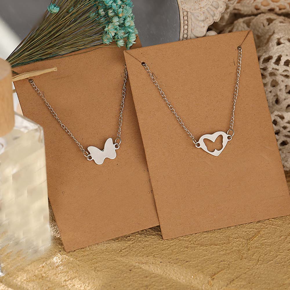 Kalung Rantai Choker Liontin Kupu-Kupu Hati Geometris Lapis Perak Bahan Logam Untuk Wanita