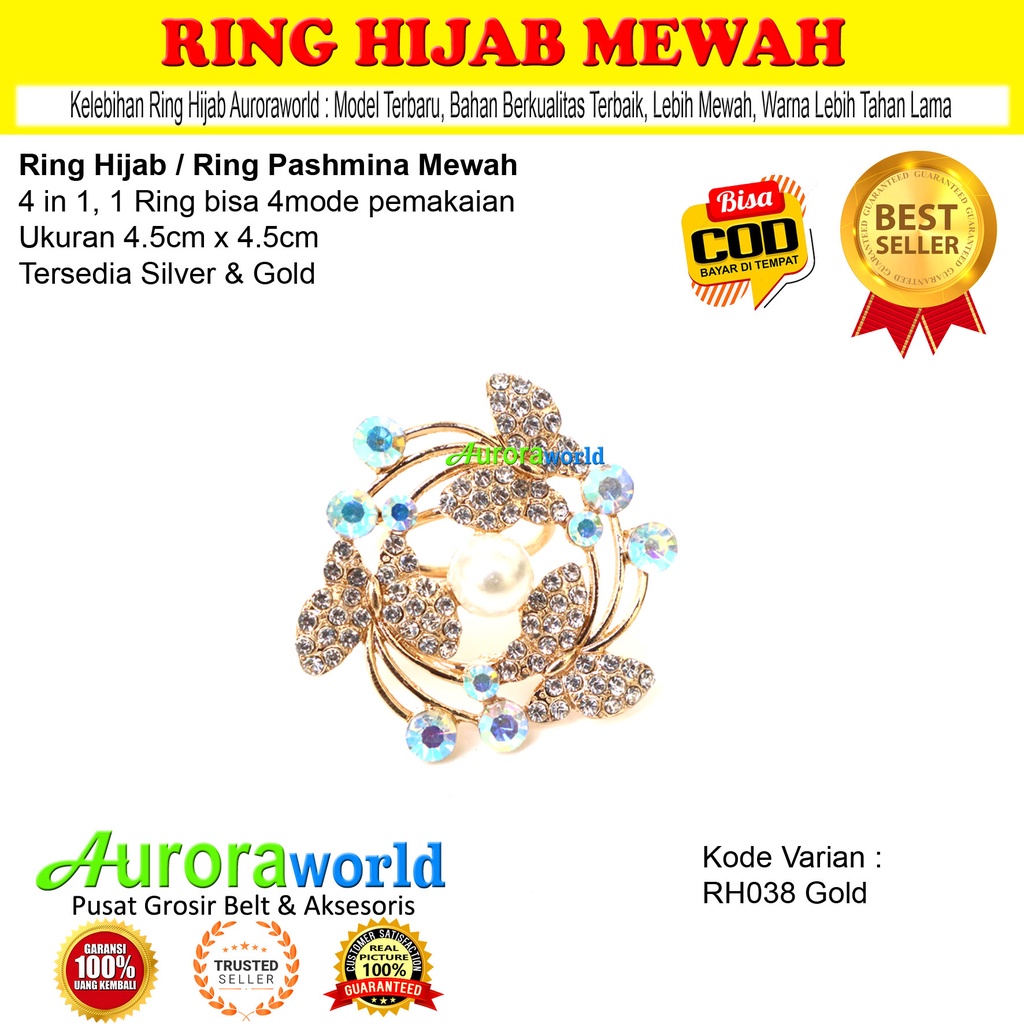 Auroraworld Ring Kerudung Ring Hijab Ring Syal Berlian Mutiara Mewah