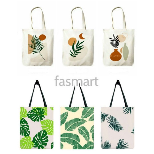 Totebag Pakai Resleting Daun Abstrak Tas Kuliah