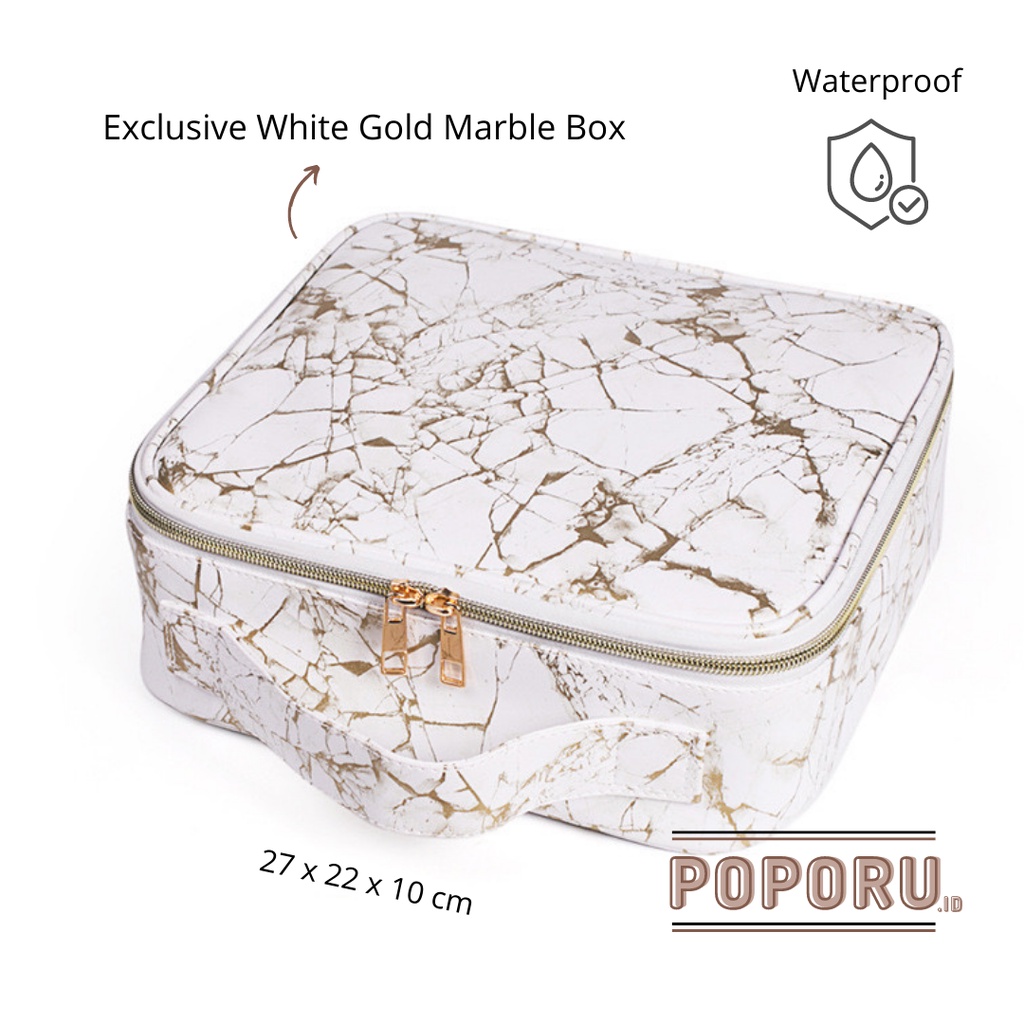 POPORU EXCLUSIVE WHITE GOLD MARBLE BOX  - cosmetics bag organizer for make up - tas tempat kosmetik pouch koper kecil