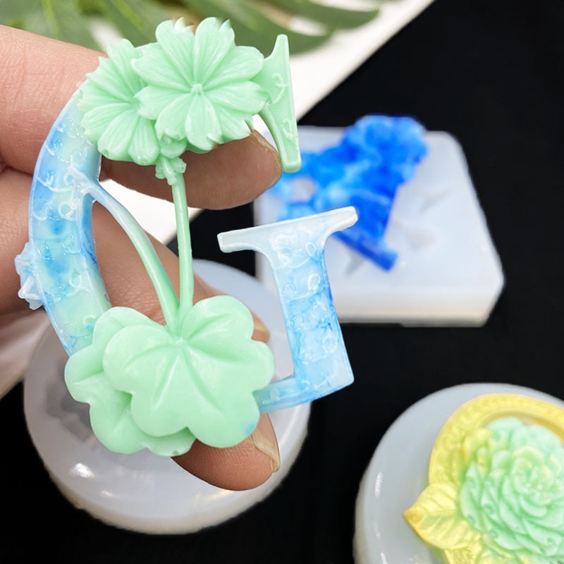 Siy Cetakan Epoksi Handmade Diy Bentuk Huruf Alfabet / Bunga Bahan Silikon Untuk Hadiah Ulang Tahun