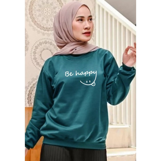 Kaos Lengan Panjang BE HAPPY / Kaos Sweatshirt / Atasan Wanita / Atasan Wanita Lengan Panjang