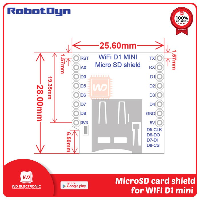 RobotDyn MicroSD MICRO SD shield for WIFI D1 mini Wemos D1 mini