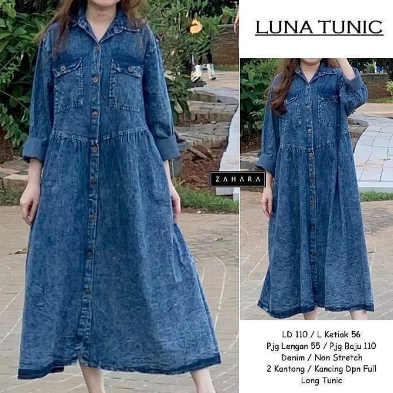 LUNA TUNIK JEANS TUNIK KEKINIAN # TUNIK TRENDY # OUTER JEANS # OUTER LIVES WASH