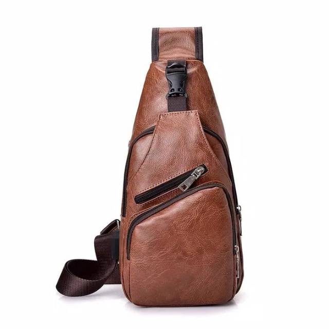 Tas Selempang Pria Kulit Usb port ver.polos