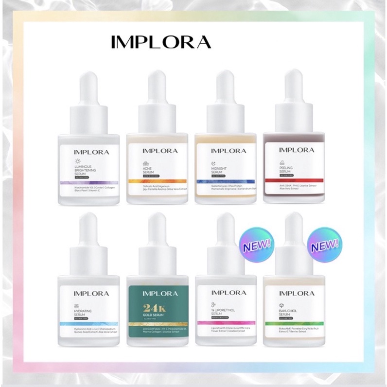 ⭐ BAGUS ⭐IMPLORA Face Serum  BPOM | Serum Wajah | Brightening | Peeling | Acne | Midnight | Hydrating | 24K Gold Serum | Liporetinol | Bakuchiol