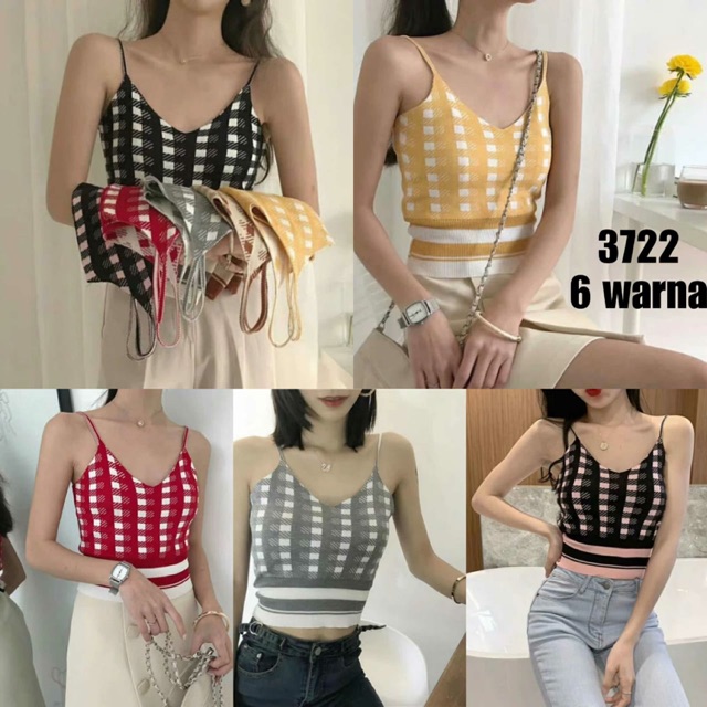 tanktop rajut motif kotak
