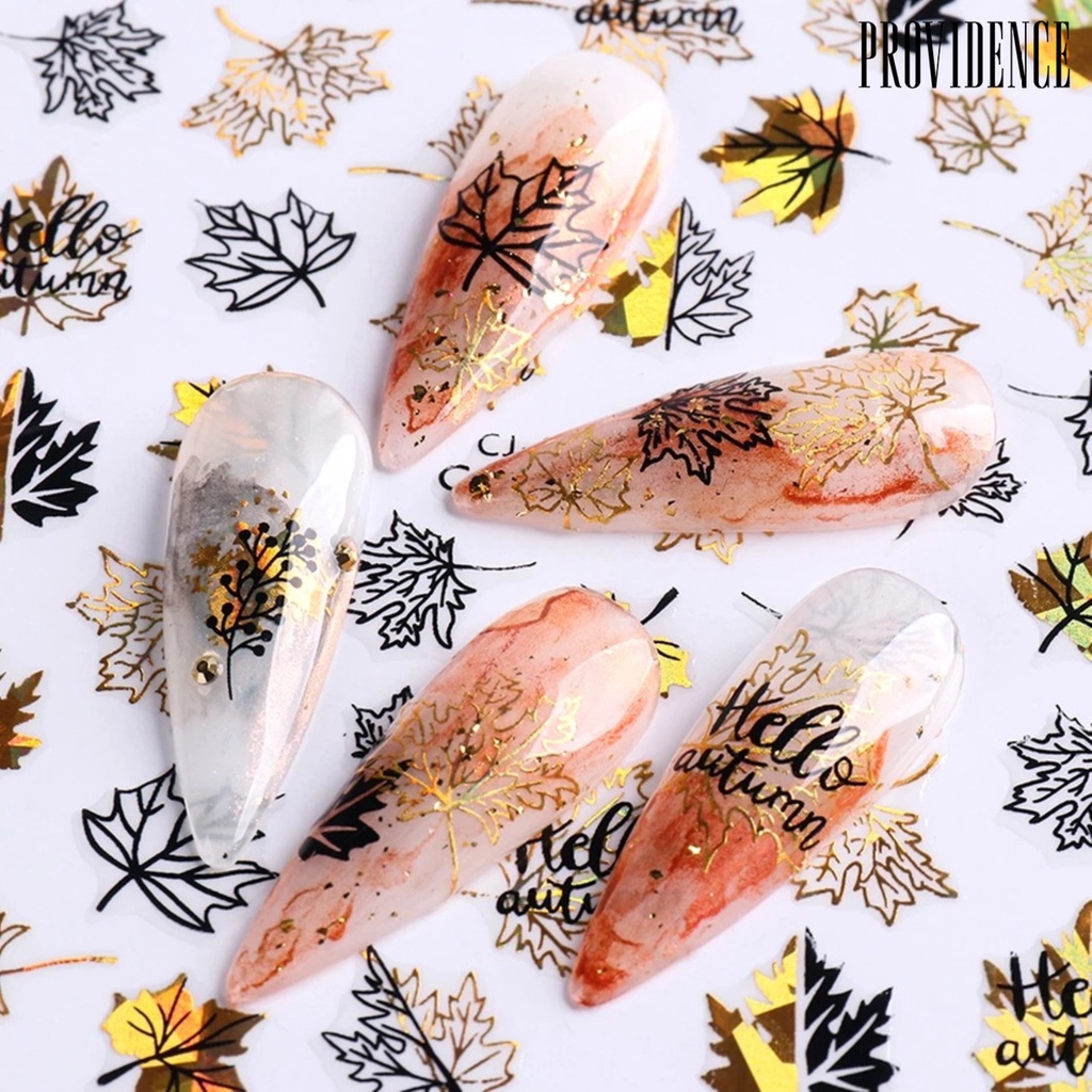 Providence Stiker Kuku Motif Daun Maple 3d Ultra Tipis Transfer Air Untuk Manicure / Nail Art