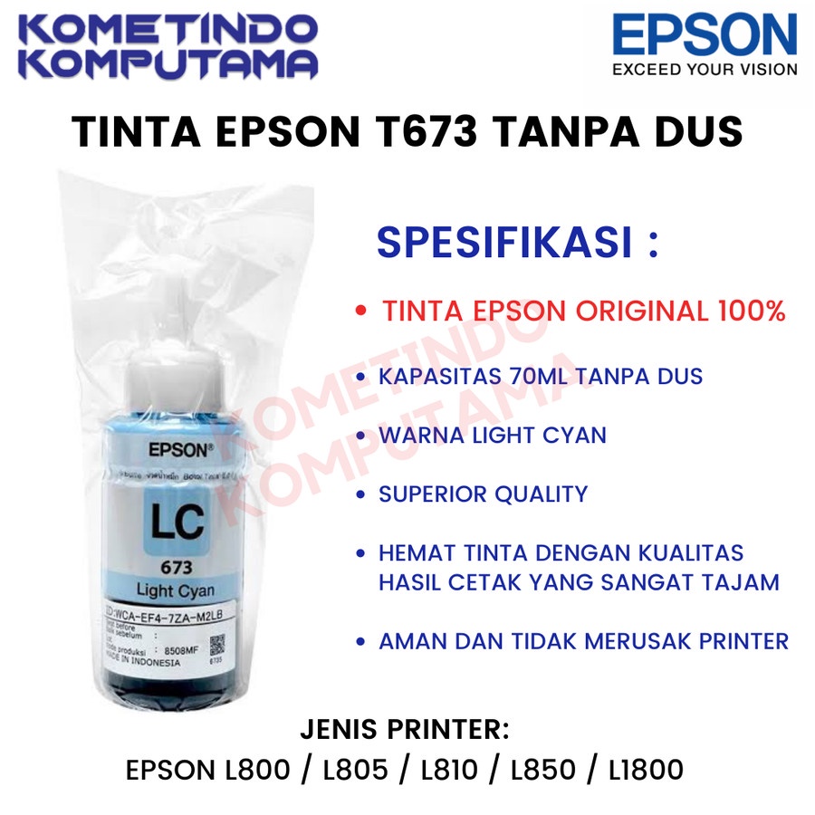 JAMIN ORIGINAL 100% T673 LIGHT CYAN 70ml Loose Pack Tinta Botol Epson 673