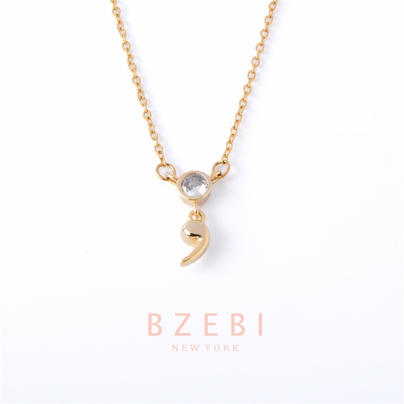 Bzebi Kalung Rantai Lapis Emas 18K Dengan Liontin Kubik Zirkonia Semicolon Untuk Wanita 539N