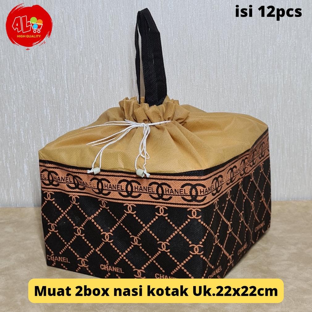 

12Pcs Tas Kain Serut Motif Batik Utk 2Dus 22X22 Goodie Bag Hajatan Syukuran Spunbond Besekan