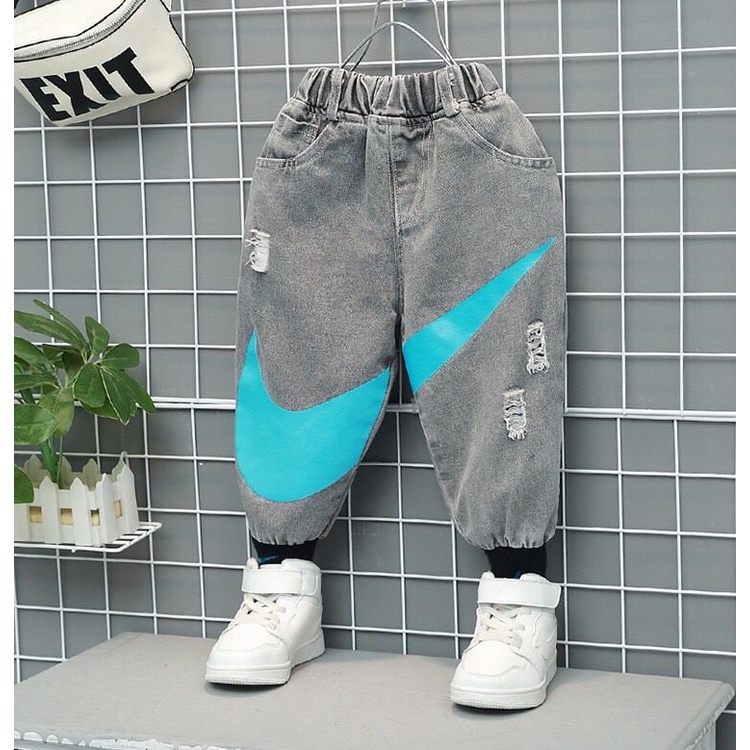Promo !! Celana panjang anak cowok / celana joger ripped nikeu  import ukuran 3-6tahun (abu-abu) / Celana anak laki-laki keren