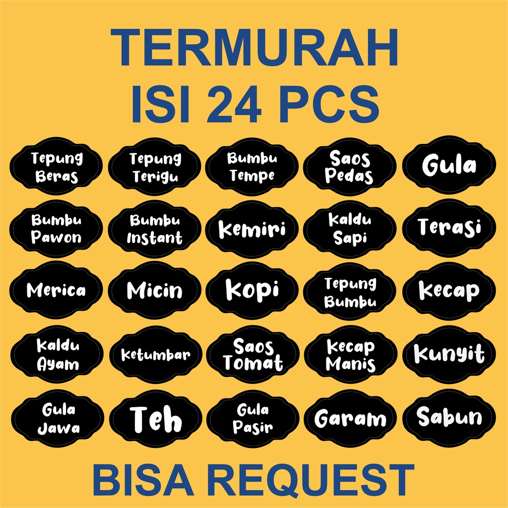 

CUSTOM Stiker Bumbu Dapur ANTI AIR 24 pcs, bisa request