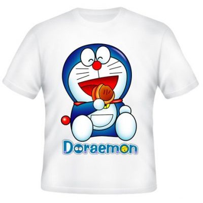 Kaos Doraemon Makan Dorayaki 2-DR14 Kaos Katun Combed Unisex