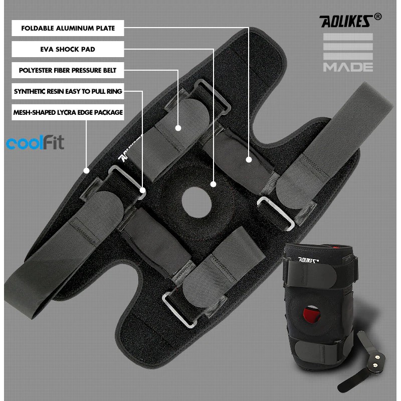 7907 AOLIKES Knee Pad Support Penyangga Lutut Almunium Plate Knee Patella Terapi Deker Lutut Kneepad