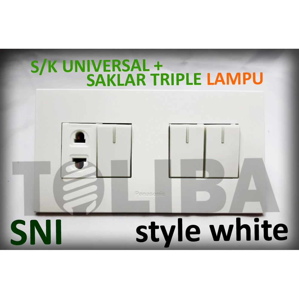 stopkontak s/k universal + 3 saklar lampu / saklar triple minimalis style white ib panasonic sni