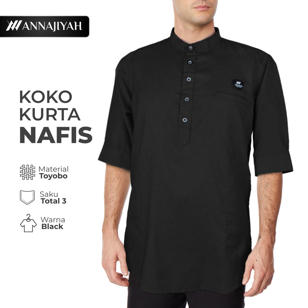 Baju Muslim Pria Dewasa Koko Kurta Polos bahan Katun Madinah Nafis Series merk Annajiyah