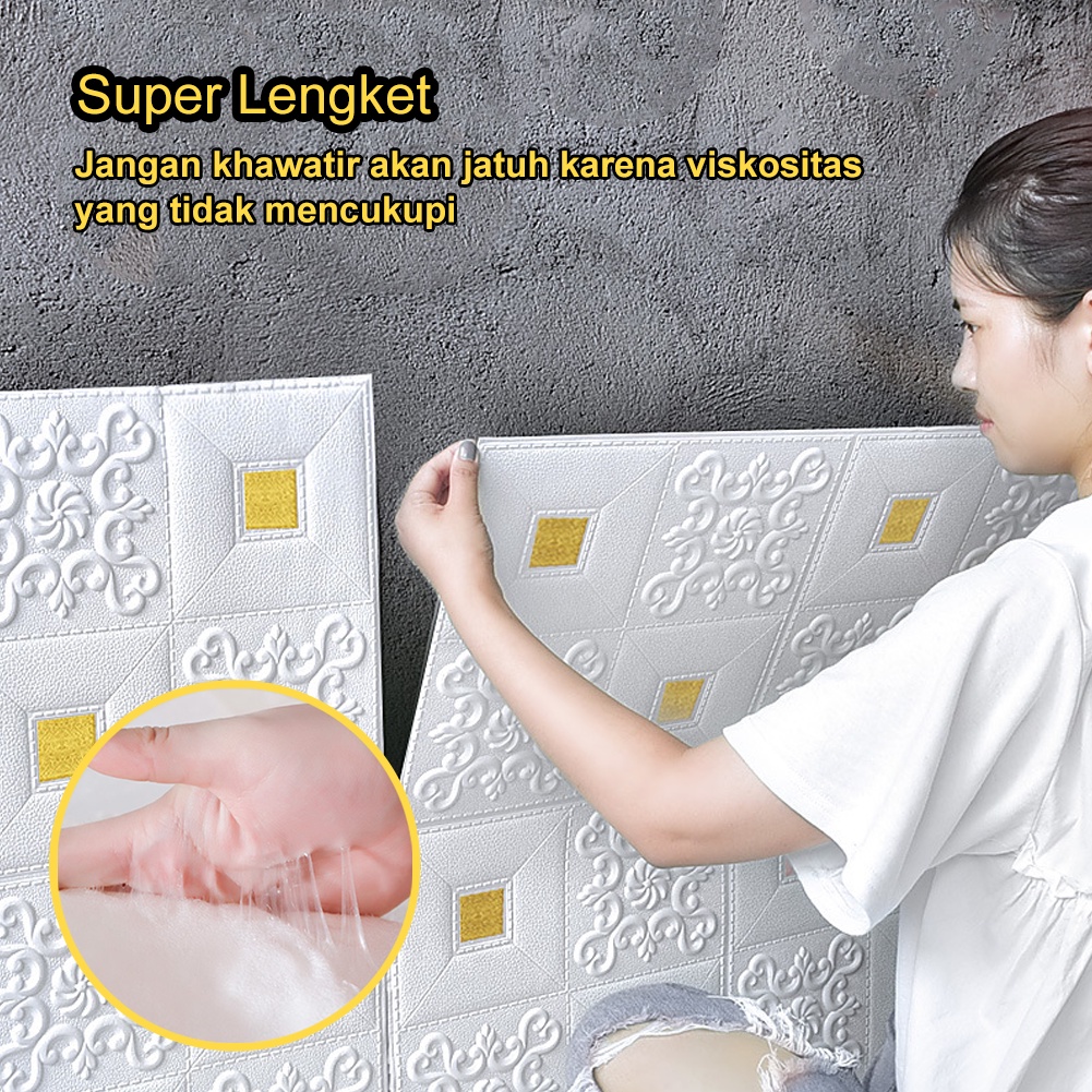 Emboss Wallpaper Dinding 3D Ceiling Ruang Tamu Kamar Tidur Dekor Foam Walpaper Sticker