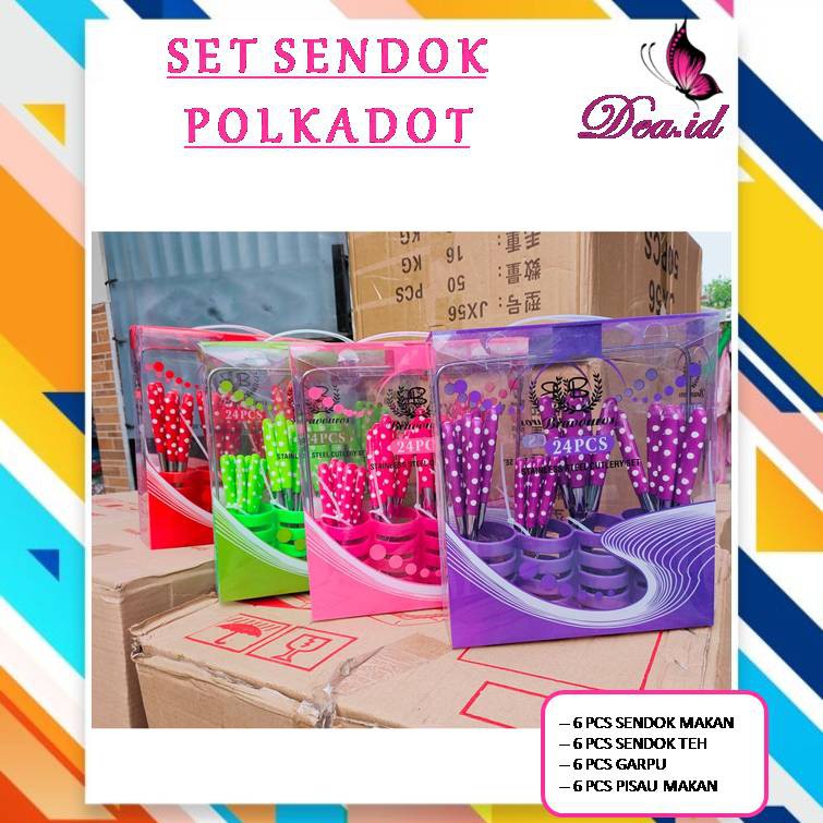 [TERMURAH] SET SENDOK POLKADOT ISI 24 PCS - ALAT MAKAN KOMPLIT - SENDOK GARPU PISAU