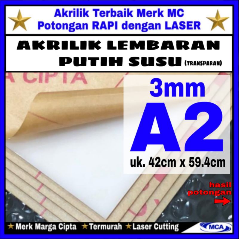 AKRILIK lembaran PUTIH SUSU 3mm A2 / Marga cipta / Acrylic