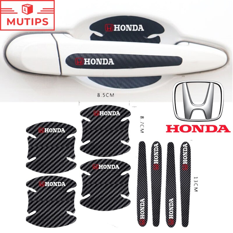 4 / 8pcs Stiker Pelindung Handle Pintu Mobil Bahan Carbon Fiber Untuk Honda Freed Brio City Civic CRV HRV BRV