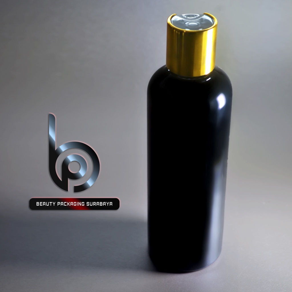 Botol Plastik PET 250ml BR Hitam Tutup Presstop Luxury Neck