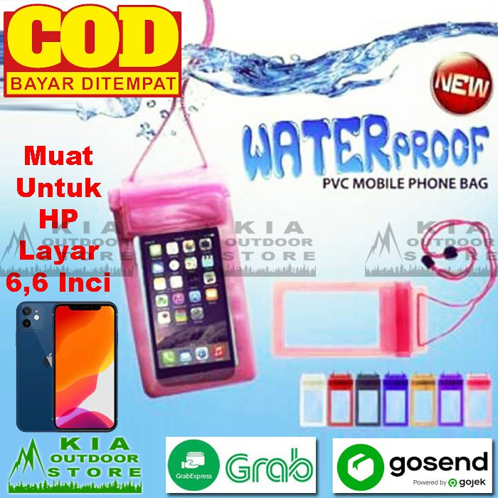 Waterproof Kantong HP Dompet Plastik Case Anti Air Aman Renang Motor Ojol Hujan Bandung Gojek Grab