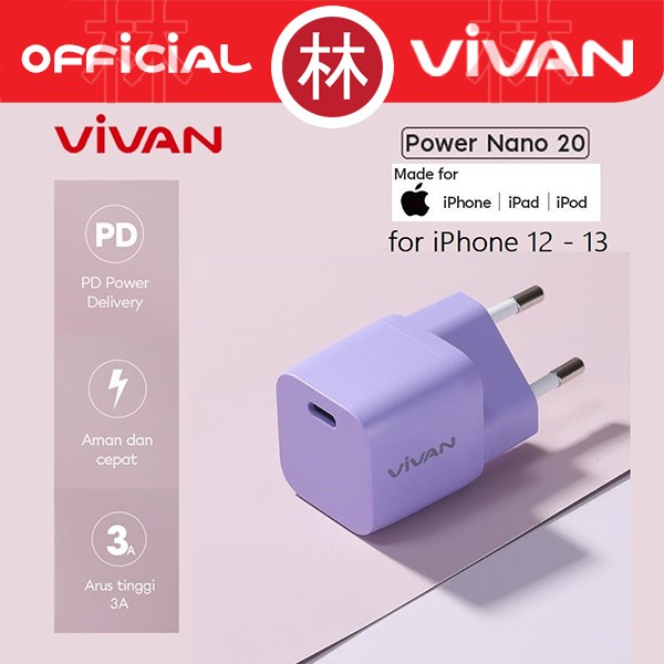 Vivan Power Nano 20 USB-C Adapter PD 20W Charger Type C Fast Charging