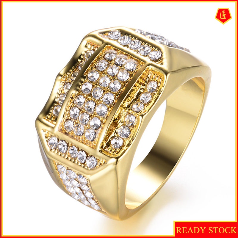 [Ready Stock]Fashion Diamond Gold Ring Men's Fashion Personality
