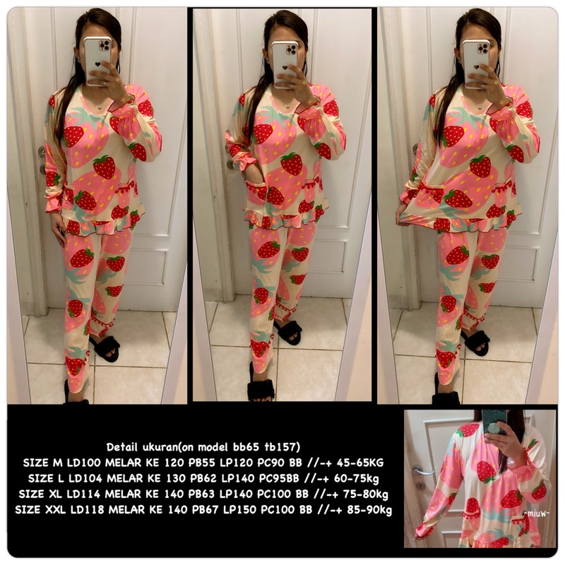 BAJU TIDUR LENGAN PANJANG LEISURE VOGUE DLL KOREA IMPORT CINA WANITA KADO PP PIYAMA REMAJA DEWASA-PPO-004 STOBERRY/ L