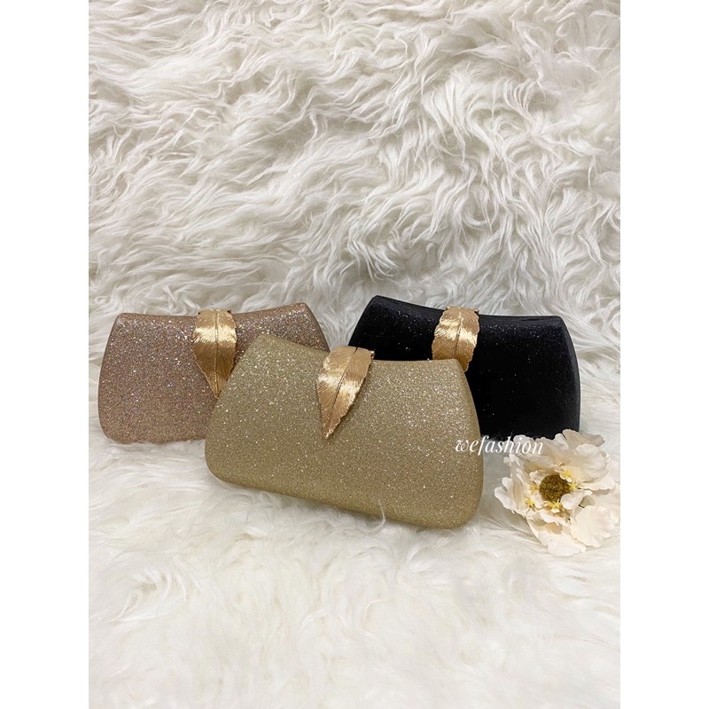 Tas Pesta Wanita Glitter Motif Daun