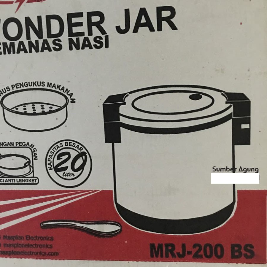 MRJ200BS Maspion Wonder Jar 20 Liter Penghangat Nasi 100W 20L MJR200