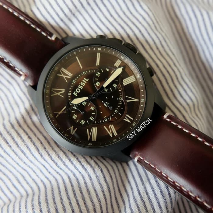 Jam Tangan Pria Fossil Grant FS-5088 Dark Brown Original + TinBox