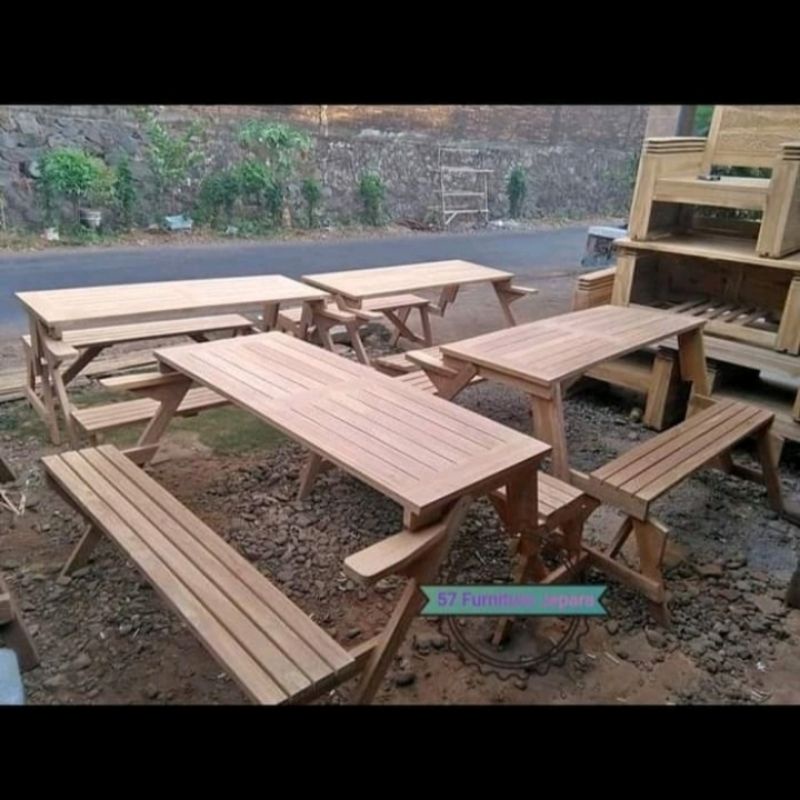 Meja Kursi Magic Jati - Meja Kursi Makan Lipat Cafe Kayu Jati Finishing