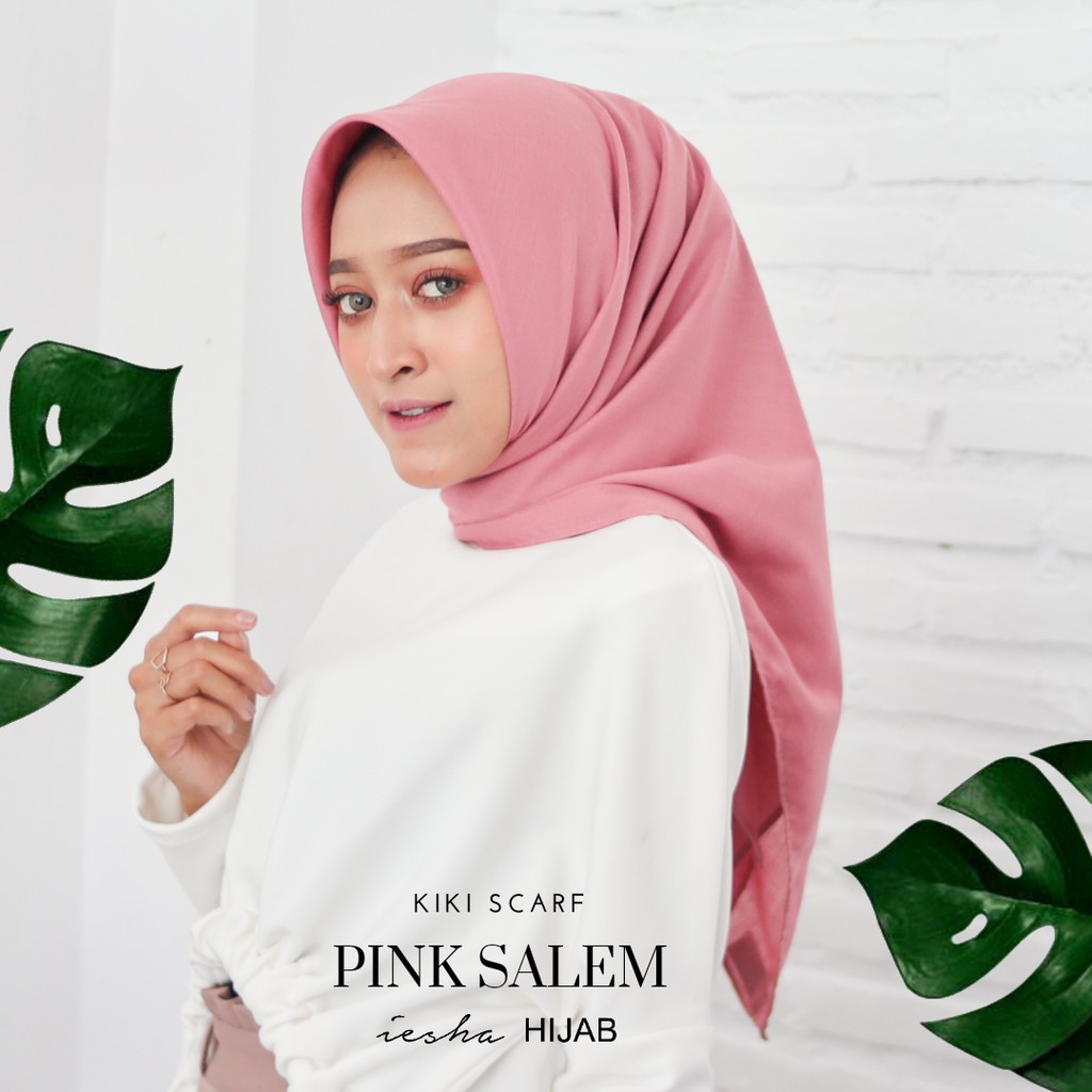 Lishani Hijab Segiempat Kiki Scarf Bahan Katun Warna Pink Salem
