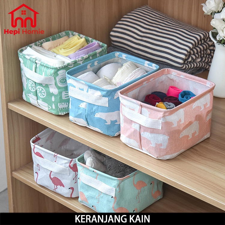 [HH] KERANJANG KAIN MINI PEGANGAN / STORAGE BOX TEMPAT PENYIMPANAN BARANG LIPAT SERBAGUNA