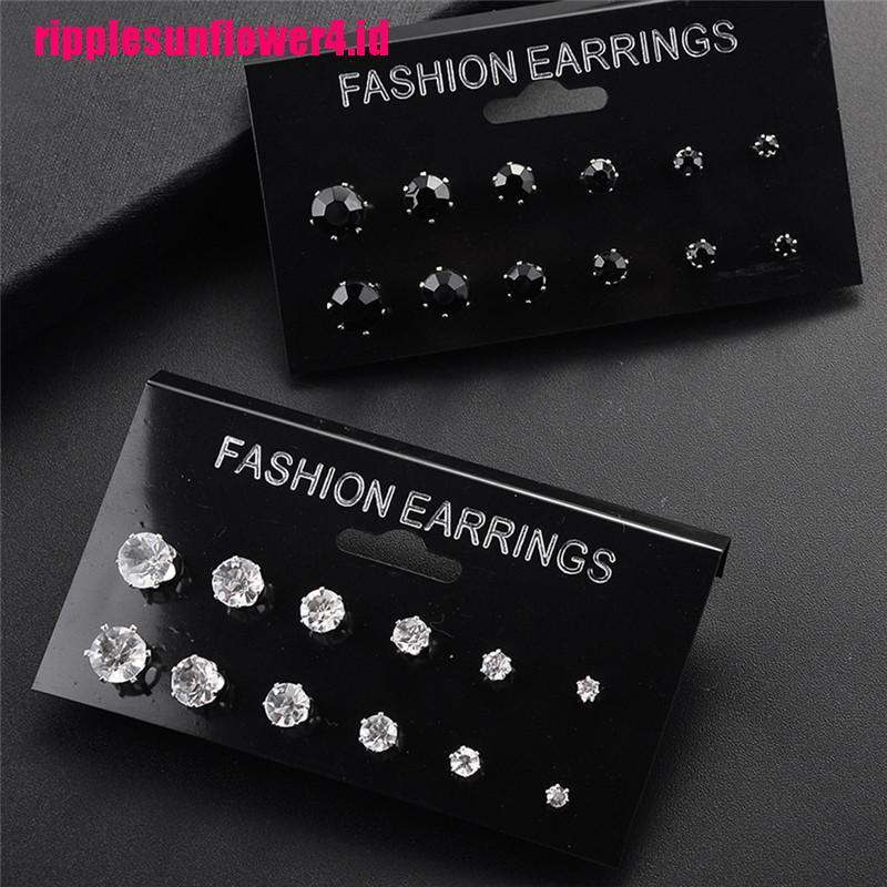 6 / 12 Pasang Anting Tusuk Kristal Berlian Imitasi Untuk Wanita