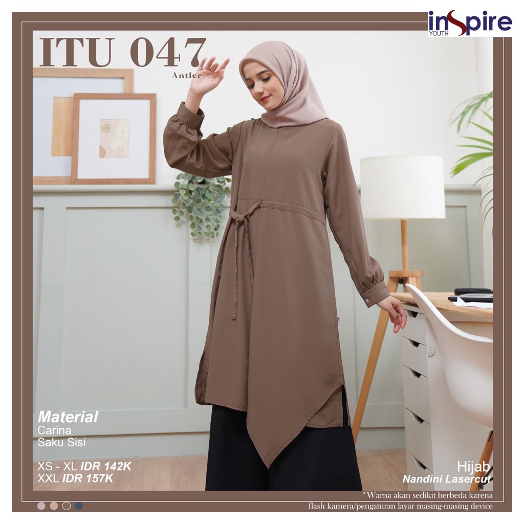 Inspire ITU 47 Tunik Wanita Muslimah Bahan Carina Atasan Wanita Polos Panjang Casual Outfit