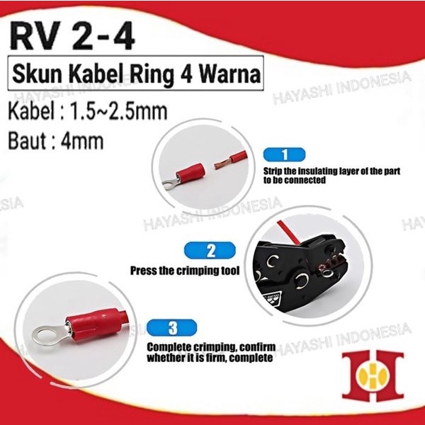 Terminal Skun Kabel Ring O Sekun Cable Lug Isolasi Insulated RV2 2-4 (100 pcs)