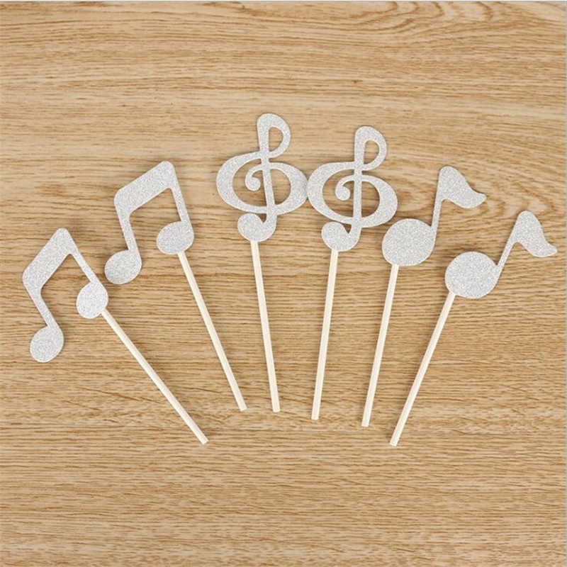 6 Pcs/lot Music Notes Themed Cupcake Topper Paper Cake Inserts Card Wedding Cake Decoration