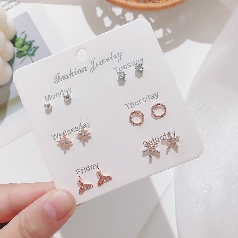 6 Pasang / Set Anting Tusuk Aneka Desain Gaya Korea / Simple Untuk Wanita