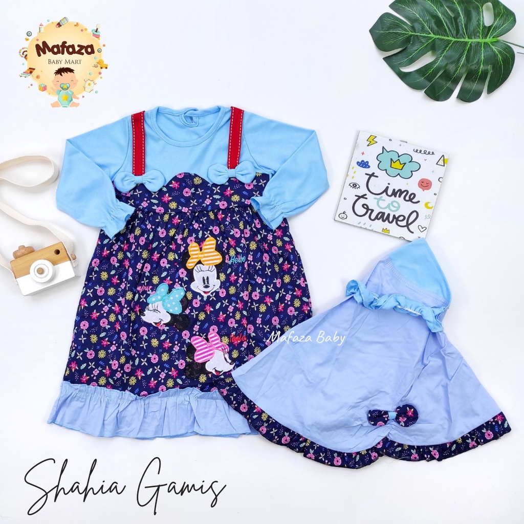 MAFAZABABY Baju Muslim Anak / Bayi Dress Muslim Anak Baju Muslim Bayi Gamis Anak Murah Gamis Anak 6-18 Bulan Murah Bahan Katun Berkualitas SNI-Shahia (biru)