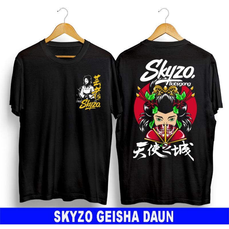 KAOS T-SHIRT/KAOS DISTRO KEKINIAN/KAOS SAMURAI/KAOS SKYZO GEISHA DAUN HITAM