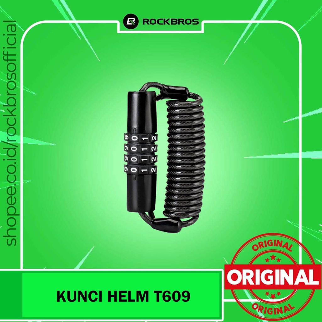 Kunci Helm Sepeda Rockbros T609 Hitam Bicycle Password 4 Digit Safety Cycling Lock Steel Gembok Kombinasi 4 Angka Waterproof