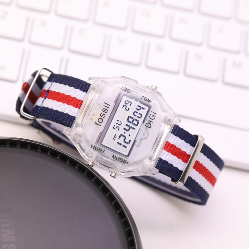 (COD) Jam Tangan Wanita Fs5607Tl Digital Tali Kanvas Free Box & Baterai Cadangan - Jam Tangan Cewek 