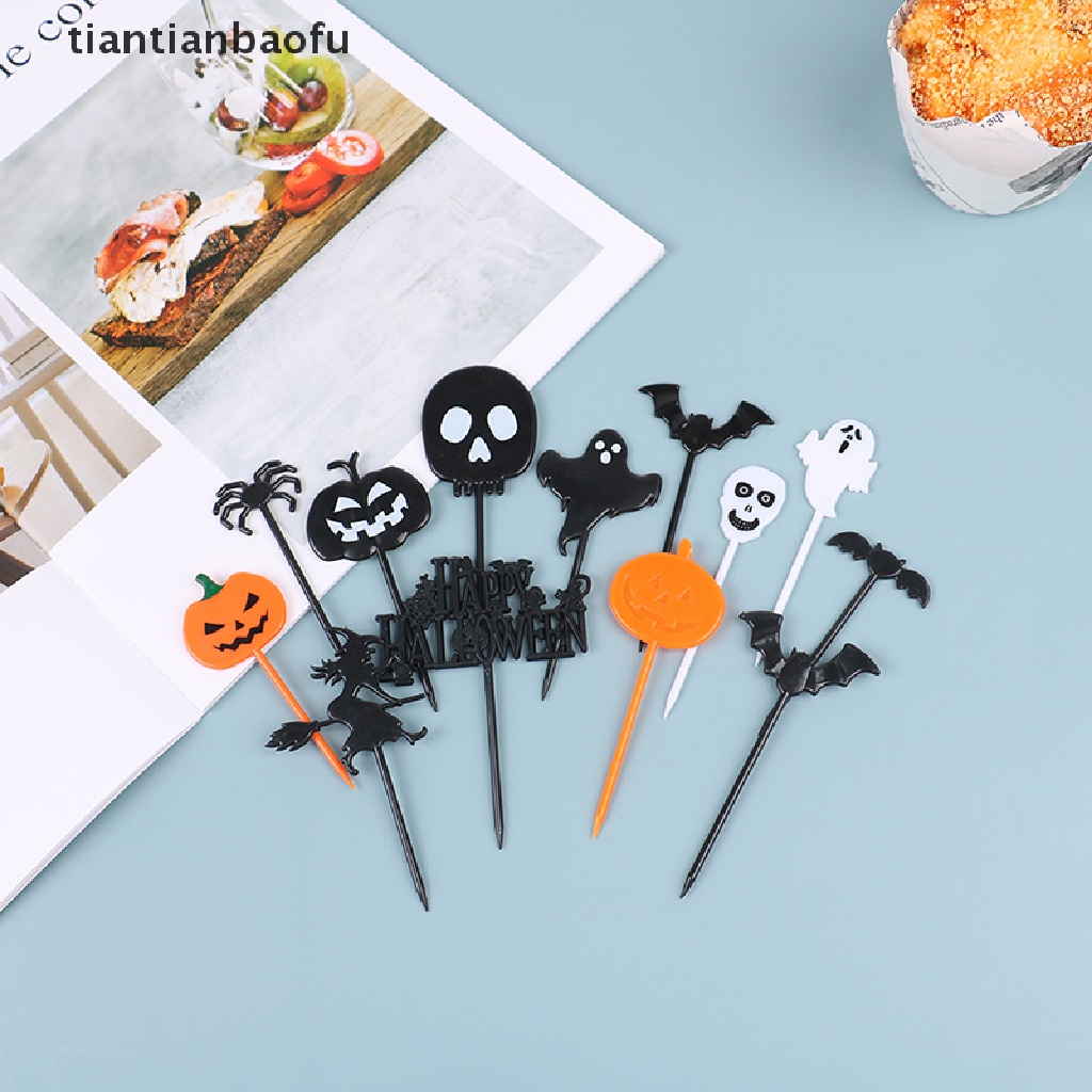 10 Pcs Tusuk Gigi Bahan Plastik Motif Kartun Untuk Dekorasi Pesta Halloween