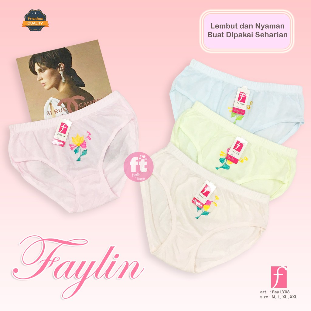 FAYLIN | Celana Dalam KATUN Wanita BORDIR / Warna Muda / art FAY LY08